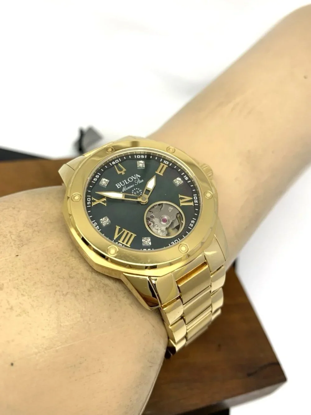 Bulova Women's Watch 97P171 Automatic Black Mother of Pearl Dial Gold Steel 35mm